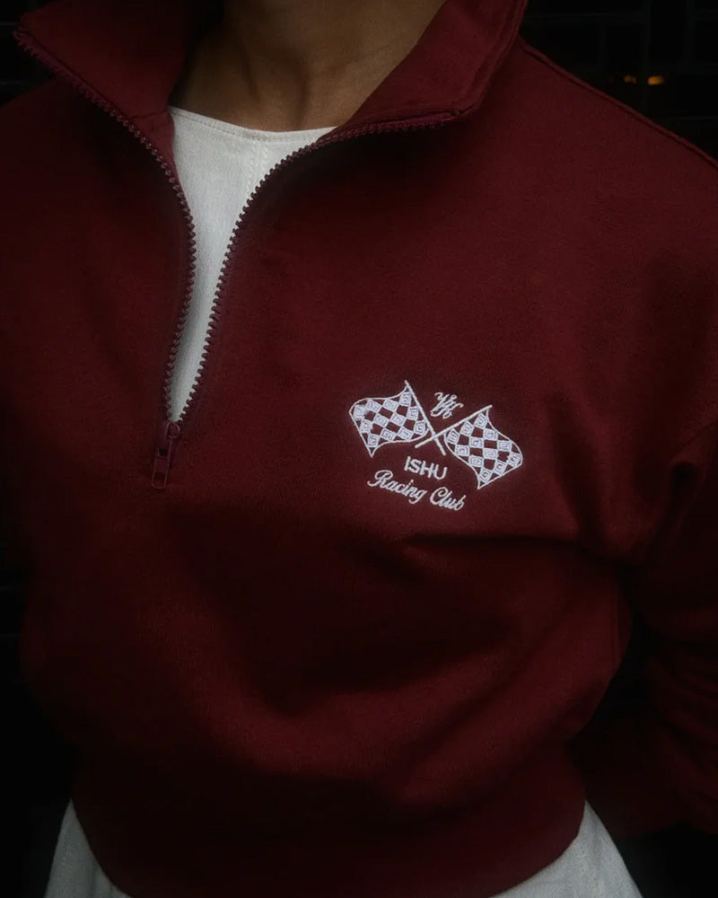 "Vintage Society" Half-Zip Sweatshirt (Ruby)